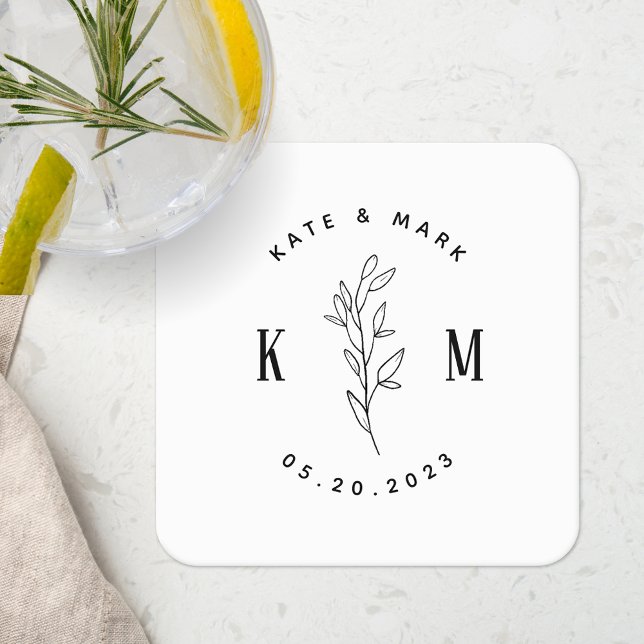 Posavasos Cuadrado De Papel Monograma de Boda bohemio moderno (Subido por el creador)