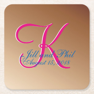 Posavasos Cuadrado De Papel Monograma de Boda de cobre