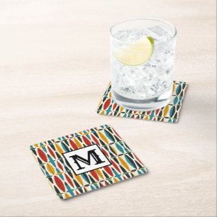 Posavasos Cuadrado De Papel Monograma de Boho colorido