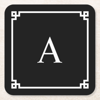 Posavasos Cuadrado De Papel Monograma de clave griega en blanco y negro