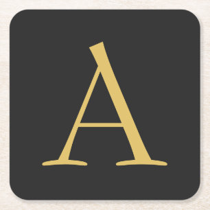 Posavasos Cuadrado De Papel Monograma de color oro gris