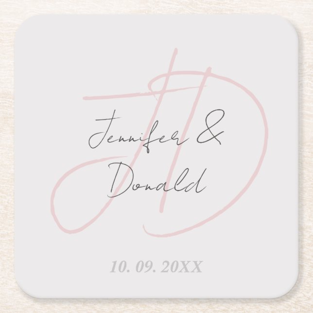 Posavasos Cuadrado De Papel Monograma de escritura clásica de moda (Anverso)
