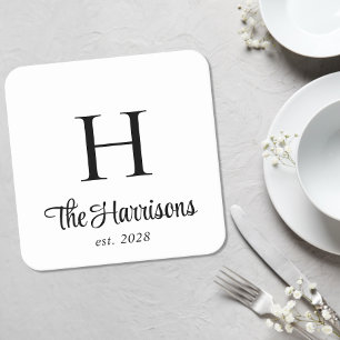 Posavasos Cuadrado De Papel Monograma de guión moderno