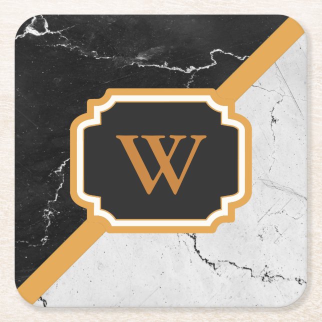 Posavasos Cuadrado De Papel Monograma de mármol (Anverso)