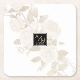 Posavasos Cuadrado De Papel Monograma de Moda boda