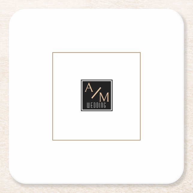 Posavasos Cuadrado De Papel Monograma de Moda boda (Anverso)