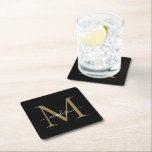 Posavasos Cuadrado De Papel Monograma de oro negro brillante elegante guión mo<br><div class="desc">Monograma de oro negro elegante estilo guión moderno de moda de papel cuadrado</div>