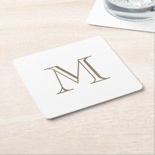 Posavasos Cuadrado De Papel Monograma de oro simple
