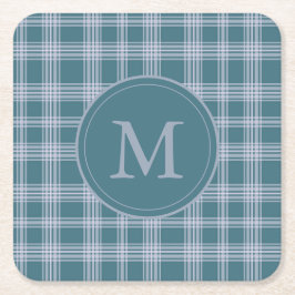 Posavasos Cuadrado De Papel Monograma de patrón de plástico cian silenciado
