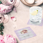 Posavasos Cuadrado De Papel Monograma de polvo de purpurina púrpura de la foto<br><div class="desc">Para una fiesta de cumpleaños glamurosa y femenina del 21 (o de cualquier edad). Un falso fondo metálico plateado con polvo de imitación purpurina morado. Personalice y agregue su propia foto de alta calidad del chica de cumpleaños. El texto: El nombre está escrito en negro con una escritura de estilo...</div>
