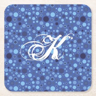 Posavasos Cuadrado De Papel Monograma de puntos de burbuja azul