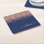 Posavasos Cuadrado De Papel Monograma de Purpurina rosa Rubor Rosa azul de la<br><div class="desc">Azul marino y oro Rosa - Rubor Purpurina de espuma rosada Script Monograma Nombre de las tiras de papel. Esto hace que la graduación perfecta, el cumpleaños, el boda, la ducha de novia, el aniversario, la ducha de bebé o la fiesta de soltera sea un regalo para alguien que ama...</div>
