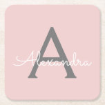Posavasos Cuadrado De Papel Monograma de Rubor Gris rosa moderno con guión de<br><div class="desc">Máscaras de papel monograma Rubor con escritura simple rosa y gris. Esto hace que la graduación perfecta, el cumpleaños, el boda, la ducha de novia, el aniversario, la ducha de bebé o la fiesta de soltera sea un regalo para alguien que ama el lujo glam y los estilos de moda....</div>