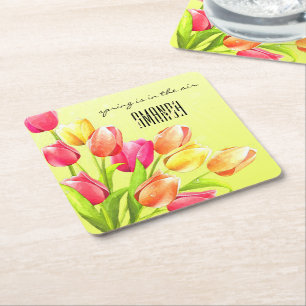 Posavasos Cuadrado De Papel Monograma de tulipano de color de agua