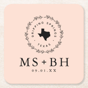 Posavasos Cuadrado De Papel Monograma del Boda de la guirnalda rusa de Texas