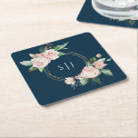 Posavasos Cuadrado De Papel Monograma del Boda de la Marina Floral de Rubor<br><div class="desc">Este diseño de montaña de papel cuadrado de boda de color azul marino floral y ondulado presenta bonitos antecedentes clásicos de moda rosa pastel y azul marino con una tipografía moderna sencilla y una caligrafía elegante que le confieren un tono sofisticado a cualquier tipo de evento. Cada producto está adornado...</div>