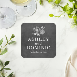 Posavasos Cuadrado De Papel Monograma del Boda de pizarra negra vintage