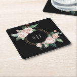 Posavasos Cuadrado De Papel Monograma del Boda negro floral de Rubor<br><div class="desc">Este diseño de montaña de papel cuadrado de boda negro con forma de monograma con motivos florales y de color blanco o negro presenta hermosos antecedentes neutros de moda, con una tipografía moderna sencilla y una caligrafía elegante que le confieren un tono sofisticado a cualquier tipo de evento. Cada producto...</div>