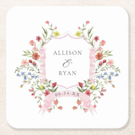 Posavasos Cuadrado De Papel Monograma del Escudo de la boda del jardín caprich