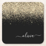 Posavasos Cuadrado De Papel Monograma del Purpurina negro dorado Nombre de la<br><div class="desc">Purpurina de guion de color negro y dorado Sparkle Monograma Nombre de papel Ataques de papel. Esto hace que la graduación perfecta, el cumpleaños, el boda, la ducha de novia, el aniversario, la ducha de bebé o la fiesta de soltera sea un regalo para alguien que ama el lujo glam...</div>