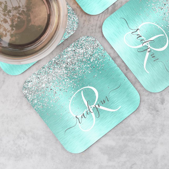 Posavasos Cuadrado De Papel Monograma del Purpurina plateado Metalizado cepill (Subido por el creador)