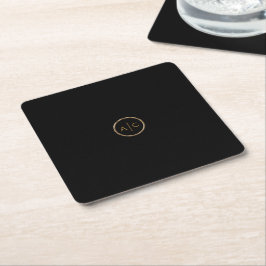 Posavasos Cuadrado De Papel Monograma Dorado Mínimo en NEGRO
