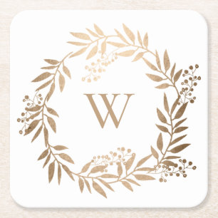 Posavasos Cuadrado De Papel Monograma Dorado Personalizado Elegante Moderno