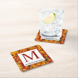 Posavasos Cuadrado De Papel Monograma editable de cerca de vara de oro