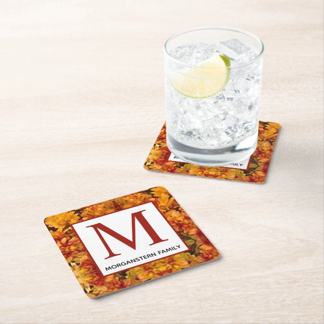 Posavasos Cuadrado De Papel Monograma editable de cierre de Goldenrod (In situ)