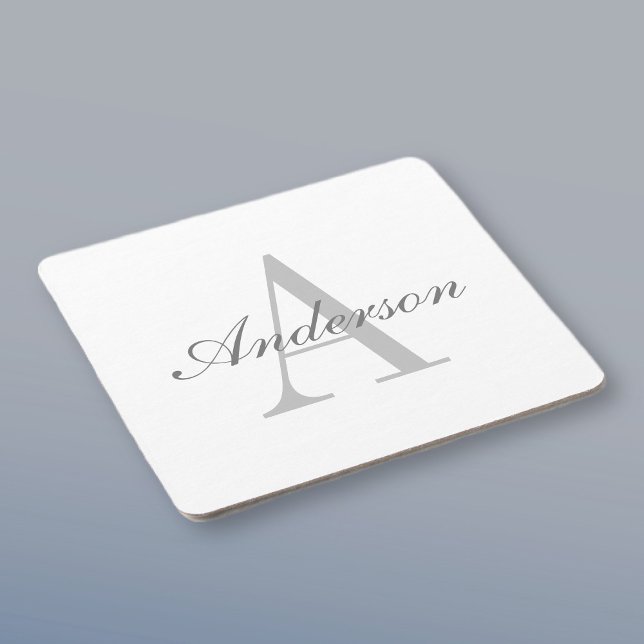 Posavasos Cuadrado De Papel Monograma elegante blanco y gris (Subido por el creador)