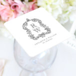 Posavasos Cuadrado De Papel Monograma Escudo Vintage Boda Gris Carbón blanco<br><div class="desc">Este elegante diseño presenta un escudo de acanthus, inspirado en la vintage de regencia, que enmarca dos iniciales de monograma en el tipo de letra serif abierto, apilado verticalmente y separado por una delgada línea horizontal. Añada a continuación los nombres de la pareja y la fecha de boda. El diseño...</div>