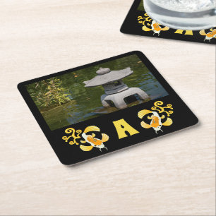 Posavasos Cuadrado De Papel Monograma fotográfico de Golden Koi