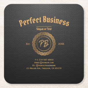 Posavasos Cuadrado De Papel Monograma Gold Frame Black Professional Moda de lu