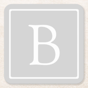 Posavasos Cuadrado De Papel Monograma gris claro simple