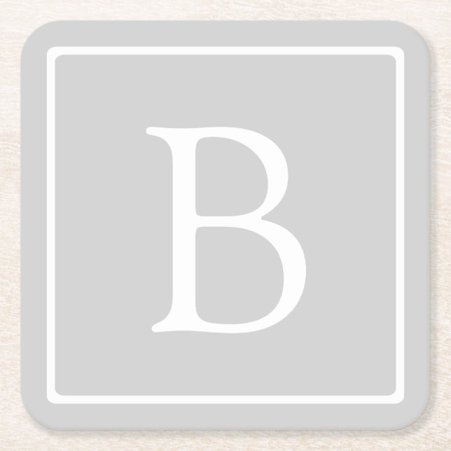 Posavasos Cuadrado De Papel Monograma gris claro simple (Anverso)