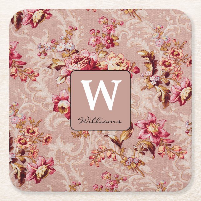 Posavasos Cuadrado De Papel Monograma hermoso patrón Trendy retro (Anverso)