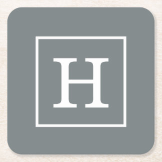 Posavasos Cuadrado De Papel Monograma inicial con marco de color blanco gris d