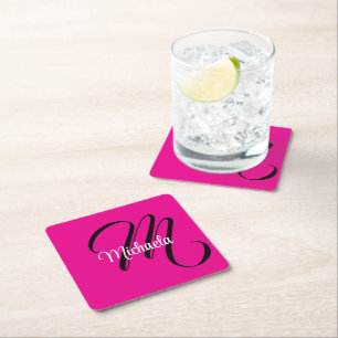 Posavasos Cuadrado De Papel Monograma inicial de nombre moderno minimalista ro