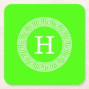 Posavasos Cuadrado De Papel Monograma inicial del marco de la llave griega Lim