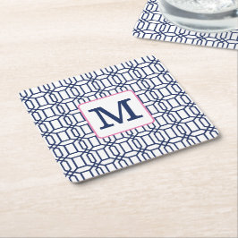 Posavasos Cuadrado De Papel Monograma inicial del octagon azul preppy