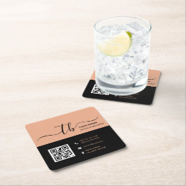 Posavasos Cuadrado De Papel Monograma inicial simple | Engranaje y negro