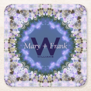 Posavasos Cuadrado De Papel Monograma Lilac Fractal Purple Monograma Papel