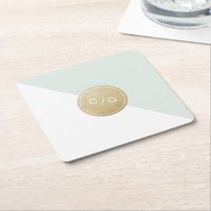 Posavasos Cuadrado De Papel Monograma minimalista moderno editable en color