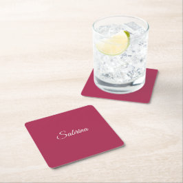 Posavasos Cuadrado De Papel Monograma minimalista rosa cereza