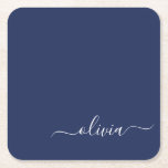 Posavasos Cuadrado De Papel Monograma moderno azul y blanco de la Marina<br><div class="desc">Presentamos nuestra colección de Monogramas Moderno Azul y Blanco de la Marina: Eleva tu decoración de casa con nuestra sofisticada colección con un diseño contemporáneo de color azul marino y blanco. Cada una de las piezas está meticulosamente diseñada para exudar elegancia y estilo, perfecto para añadir un toque de modernidad...</div>