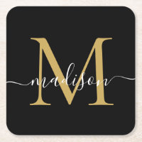 Monograma moderno Classic Black Gold Script Name