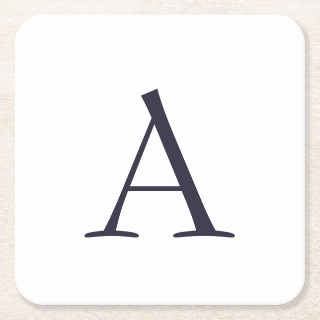 Posavasos Cuadrado De Papel Monograma moderno elegante y azul inicial (Anverso)