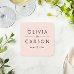 Posavasos Cuadrado De Papel Monograma moderno Rubor y Boda negro<br><div class="desc">Las modernas y lujosas galeras de boda rosa rosa moda presentan un diseño de monograma tipográfico negro elegante y mínimo,  que se puede personalizar con los nombres de novias y novios y la fecha de boda.</div>
