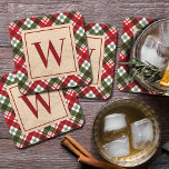 Posavasos Cuadrado De Papel Monograma moderno sobre Navidades repartidos<br><div class="desc">Su inicial en un falso Relieve metalizado de oro y un patrón de mantas de vacaciones rojas,  verdes y blancas...  estas tartas cuadradas son geniales para su propia casa o dan como regalo de vacaciones o anfitriones. COINCIDIENDO con los artículos de nuestra tienda.</div>