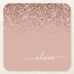 Posavasos Cuadrado De Papel Monograma monograma de guion de Purpurina rosa de<br><div class="desc">Oro Rosa - Bastones de papel con el nombre del monograma del Purpurina de chispa rosada Rubor. Esto hace que la graduación perfecta, el cumpleaños, el boda, la ducha de novia, el aniversario, la ducha de bebé o la fiesta de soltera sea un regalo para alguien que ama el lujo...</div>